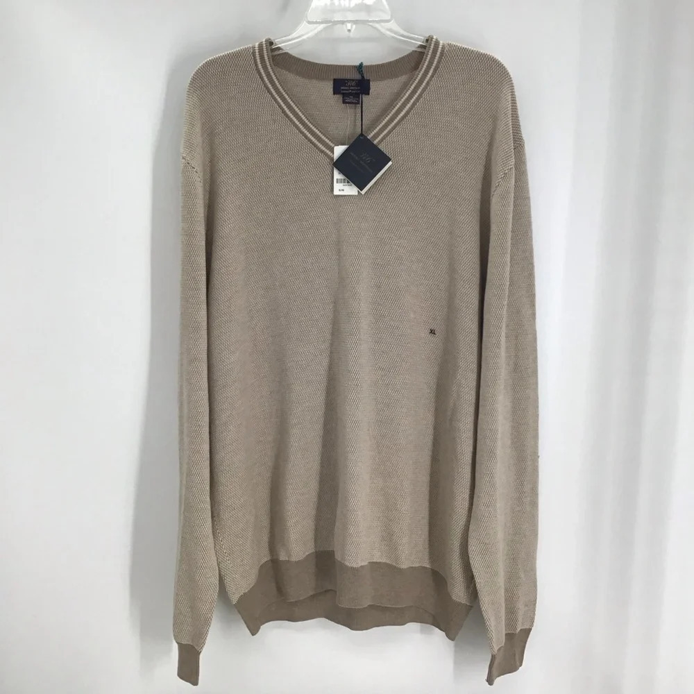Brooks Brother’s Supima Cotton V-Neck Soft Cozy Sweater NWT Tan/Creme Size XL